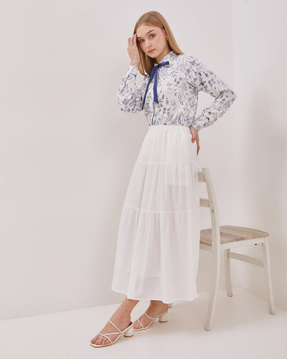 Women's White Tiered Long Skirt