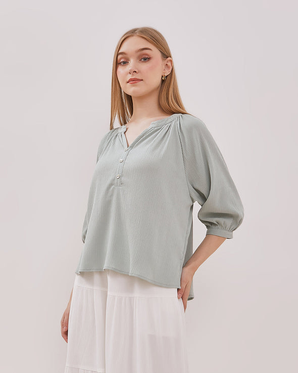 Women's Sage Green Baloon Sleeve Shirt
