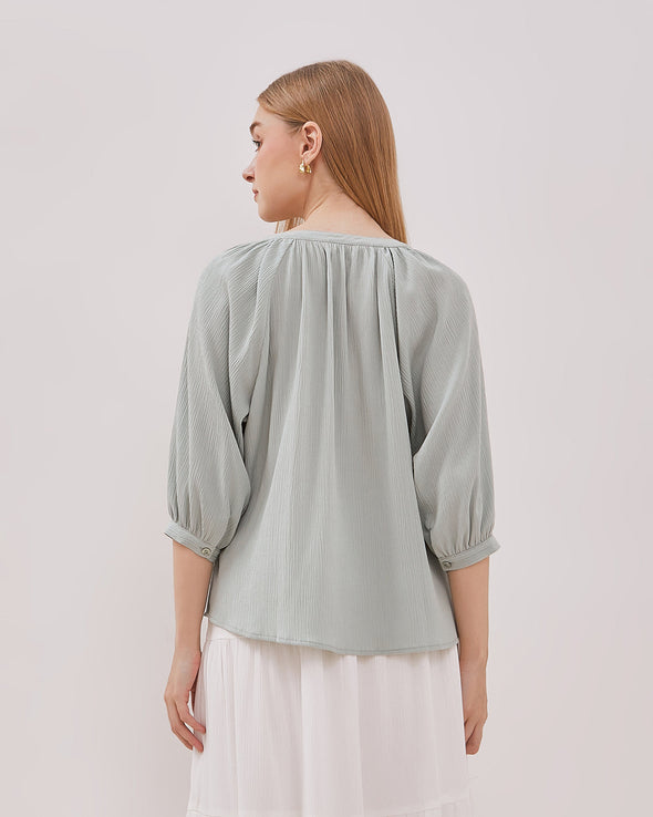 Women's Sage Green Baloon Sleeve Shirt