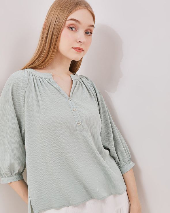 Women's Sage Green Baloon Sleeve Shirt