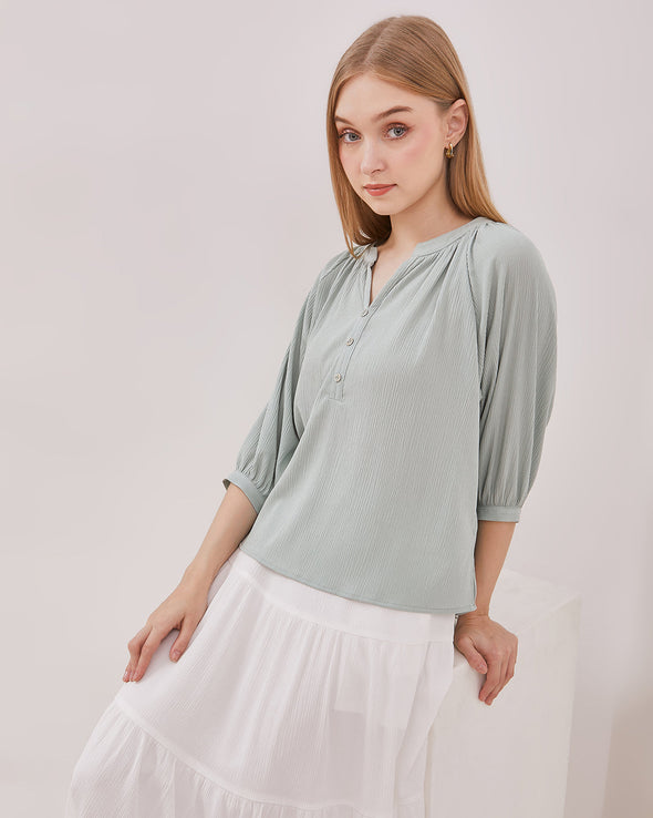 Women's Sage Green Baloon Sleeve Shirt