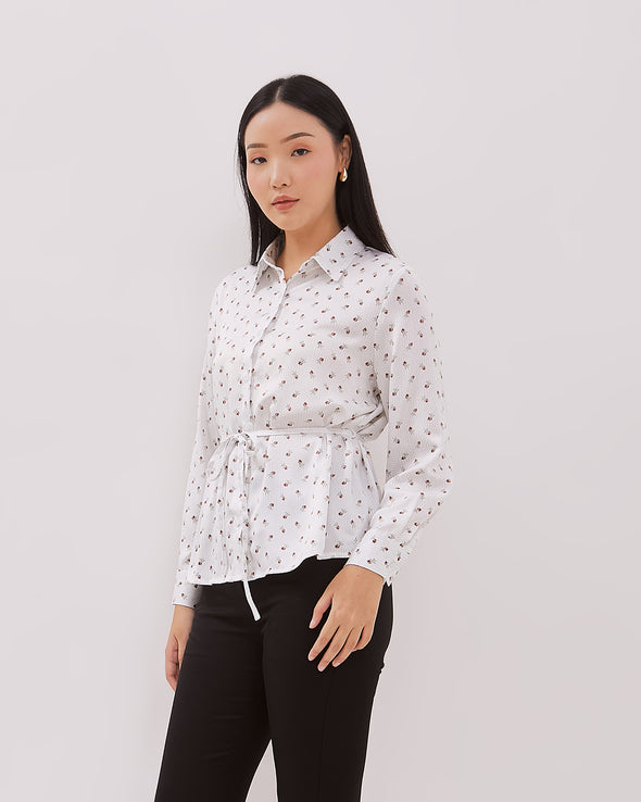 Women's White Patterned Long Sleeve Shirt