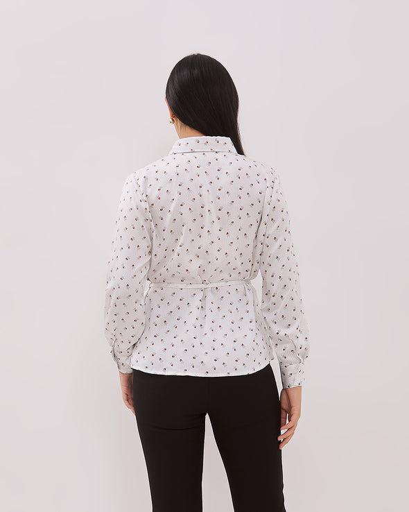 Women's White Patterned Long Sleeve Shirt