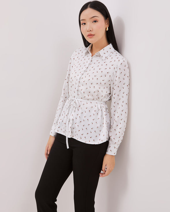 Women's White Patterned Long Sleeve Shirt