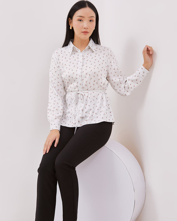 Women's White Patterned Long Sleeve Shirt