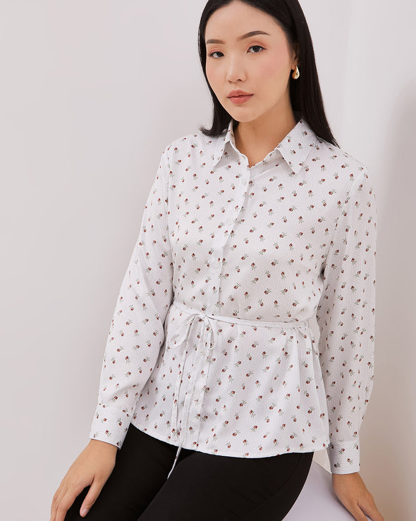 Women's White Patterned Long Sleeve Shirt