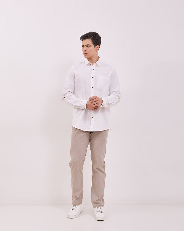 Men's Plain White Long Sleeved Shirt