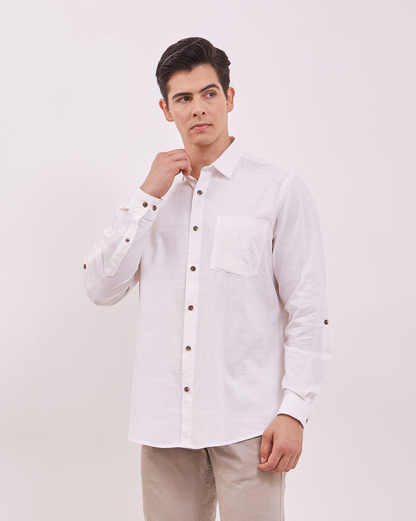 Men's Plain White Long Sleeved Shirt