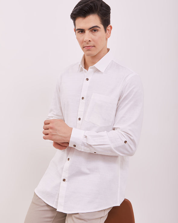 Men's Plain White Long Sleeved Shirt