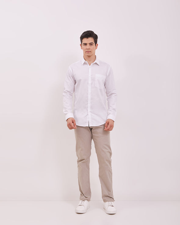 Men's Plain White Long Sleeved Shirt