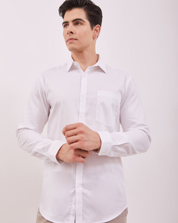 Men's Plain White Long Sleeved Shirt