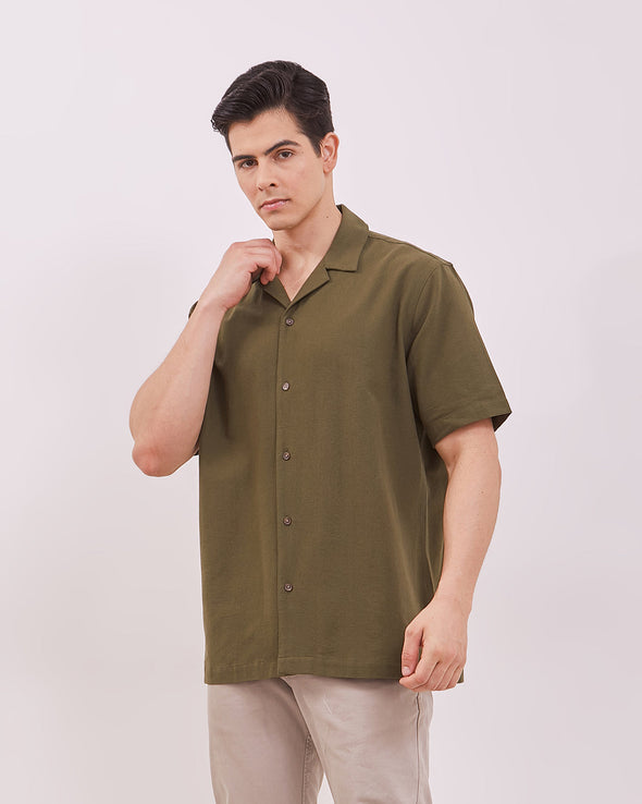 Men's Plain Olive Green Short Sleeved Shirt