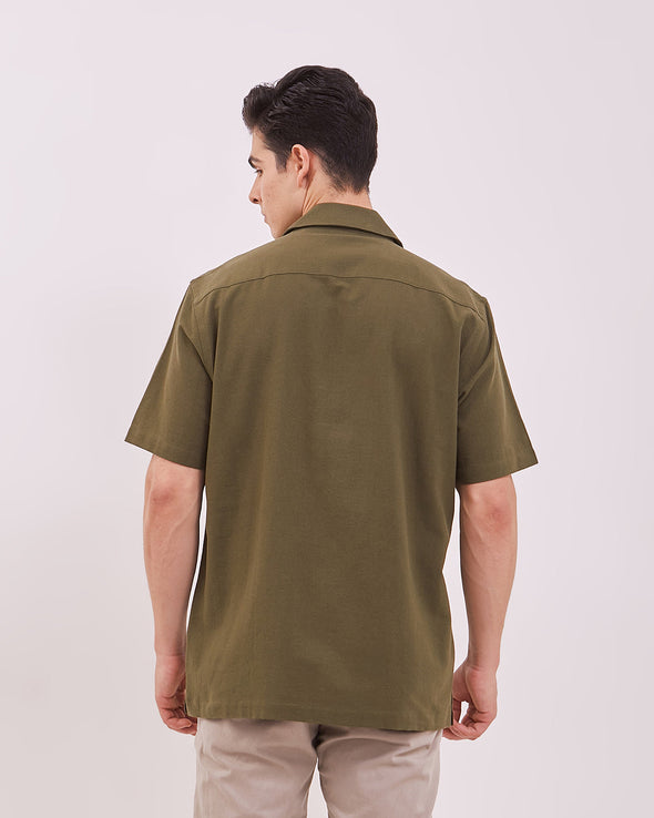 Men's Plain Olive Green Short Sleeved Shirt