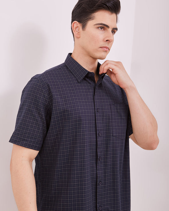 Men's Navy Printed Short Sleeved Shirt