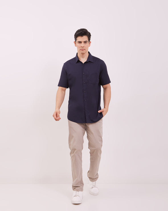 Men's Navy Plain Short Sleeved Shirt