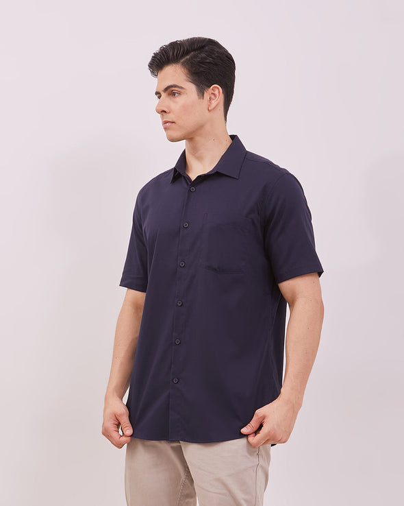 Men's Navy Plain Short Sleeved Shirt