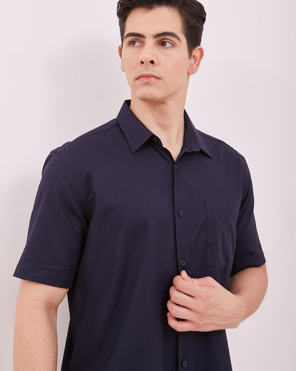 Men's Navy Plain Short Sleeved Shirt