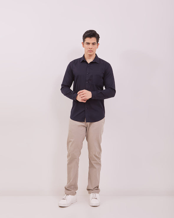 Men's Navy Plain Long Sleeved Shirt
