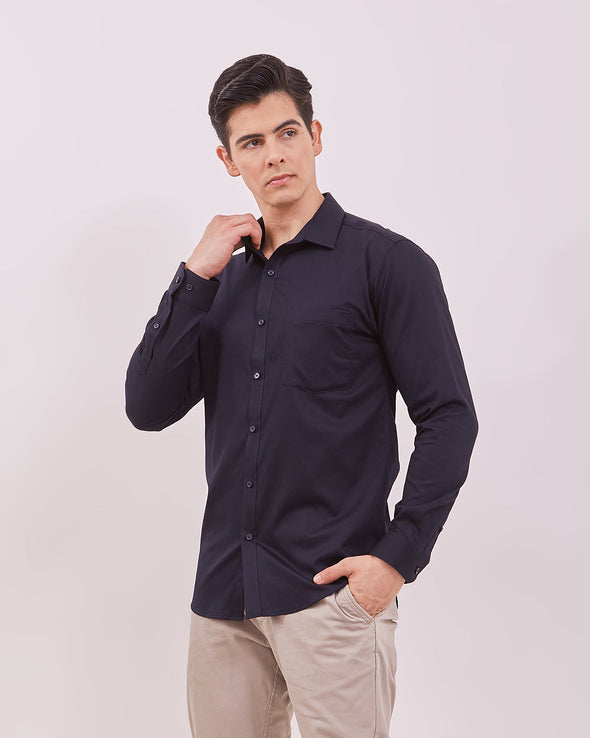 Men's Navy Plain Long Sleeved Shirt