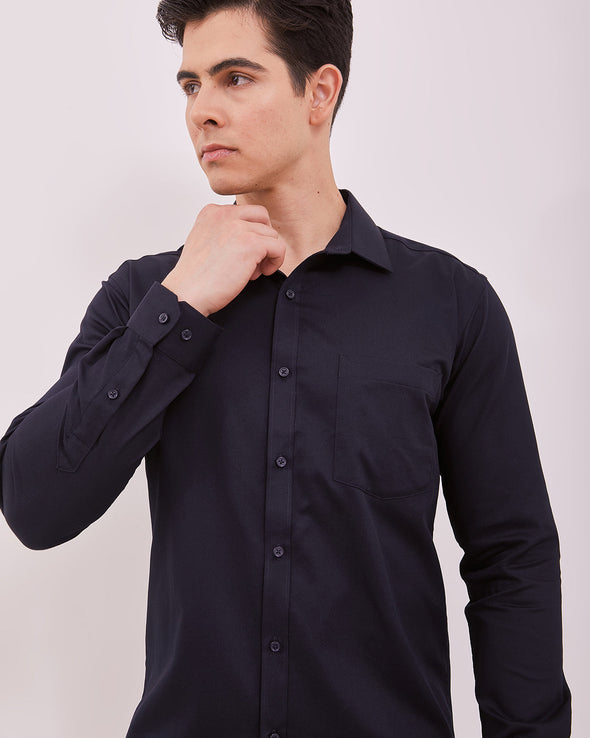 Men's Navy Plain Long Sleeved Shirt