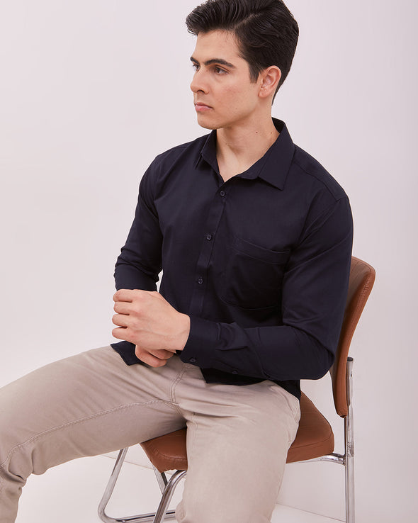 Men's Navy Plain Long Sleeved Shirt