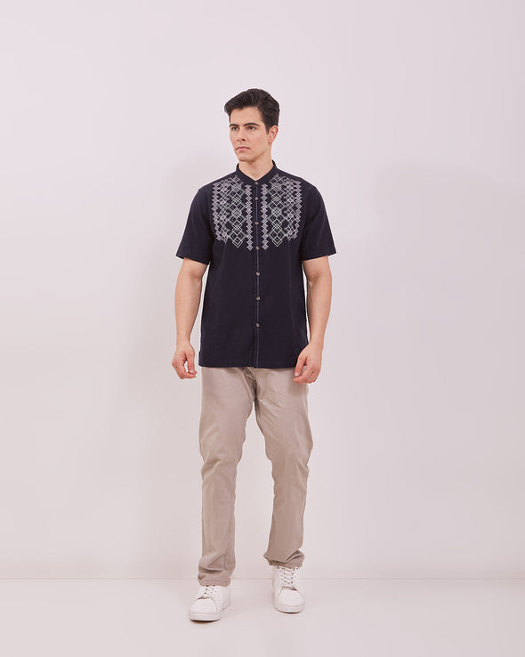 Men's Navy Short Sleeved Cock Shirt