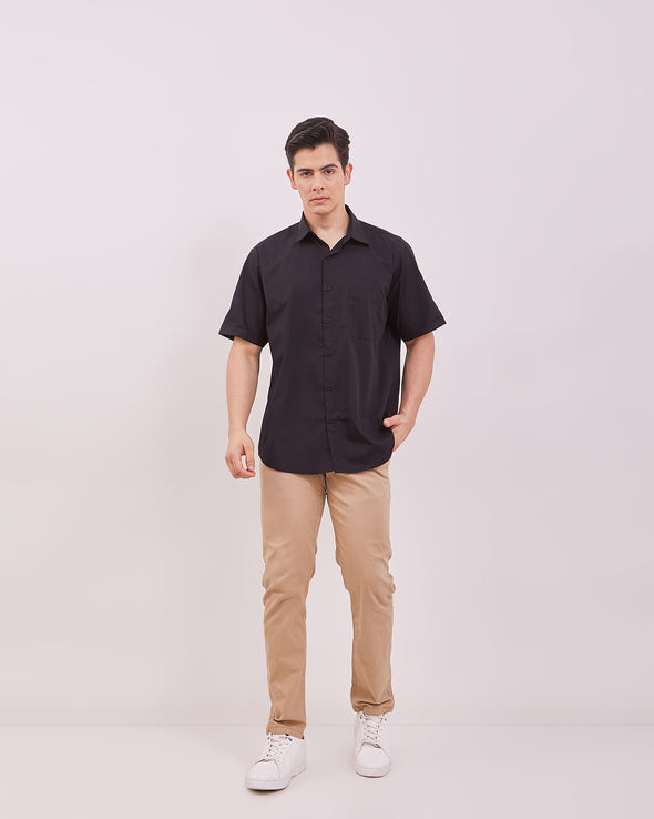 Men's Plain Black Short Sleeved Shirt