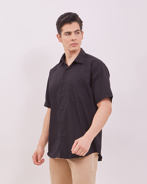 Men's Plain Black Short Sleeved Shirt