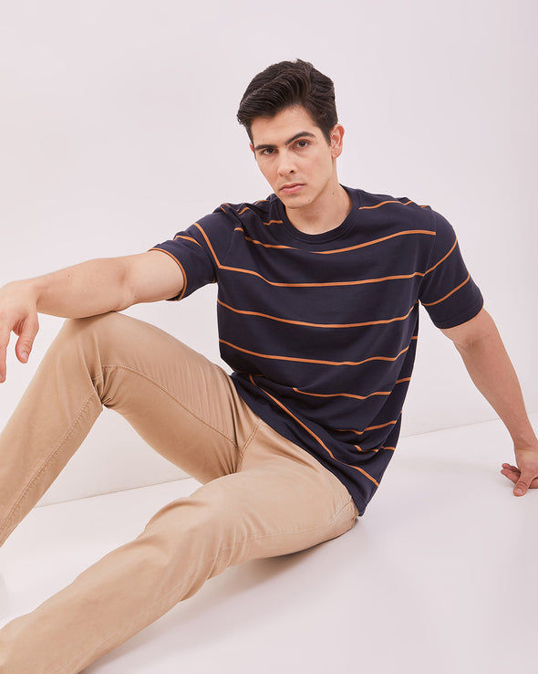 Men's Navy Striped Short Sleeve T-Shirts