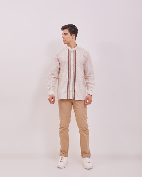 Men's Cream Long Sleeved Cock Shirt