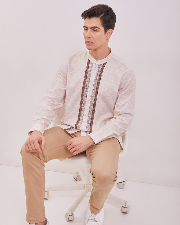 Men's Cream Long Sleeved Cock Shirt