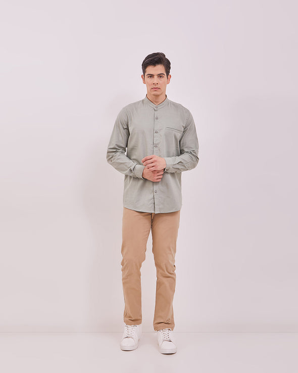 Men's Sage Green Plain Long Sleeve Shirt