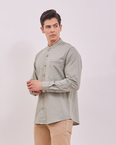 Men's Sage Green Plain Long Sleeve Shirt