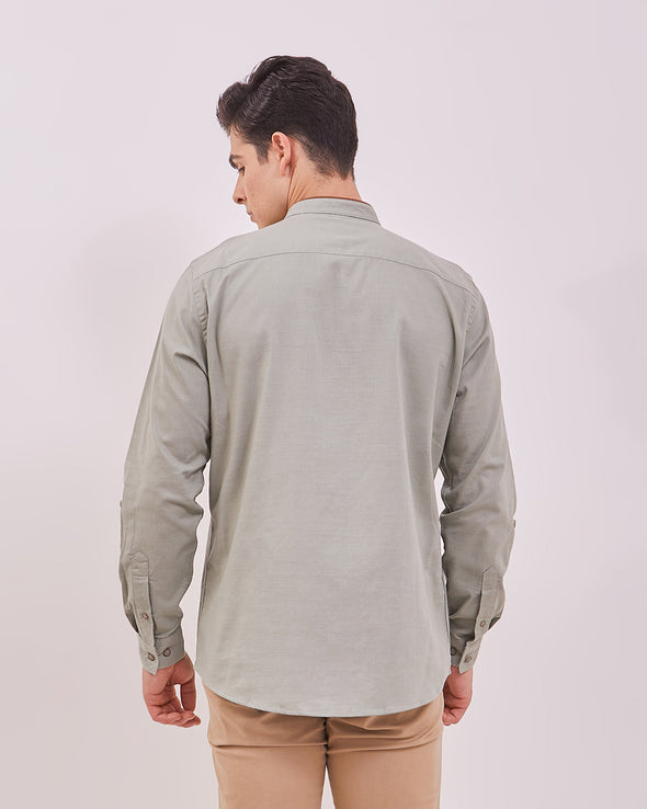 Men's Sage Green Plain Long Sleeve Shirt