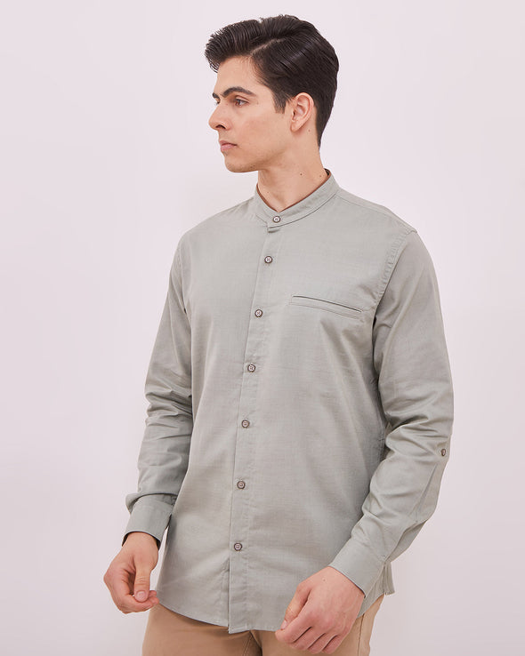 Men's Sage Green Plain Long Sleeve Shirt