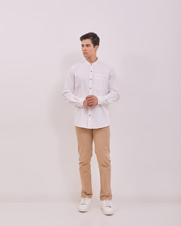 Men's Plain White Long Sleeved Shirt