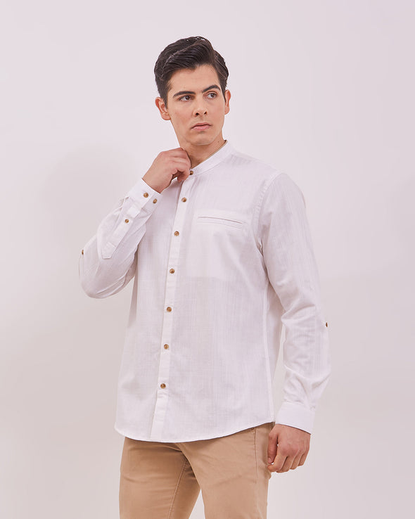 Men's Plain White Long Sleeved Shirt