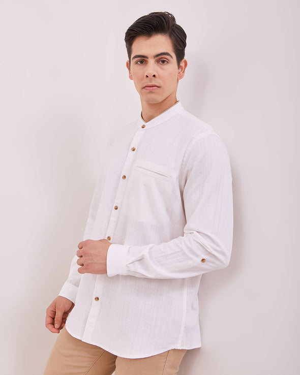 Men's Plain White Long Sleeved Shirt