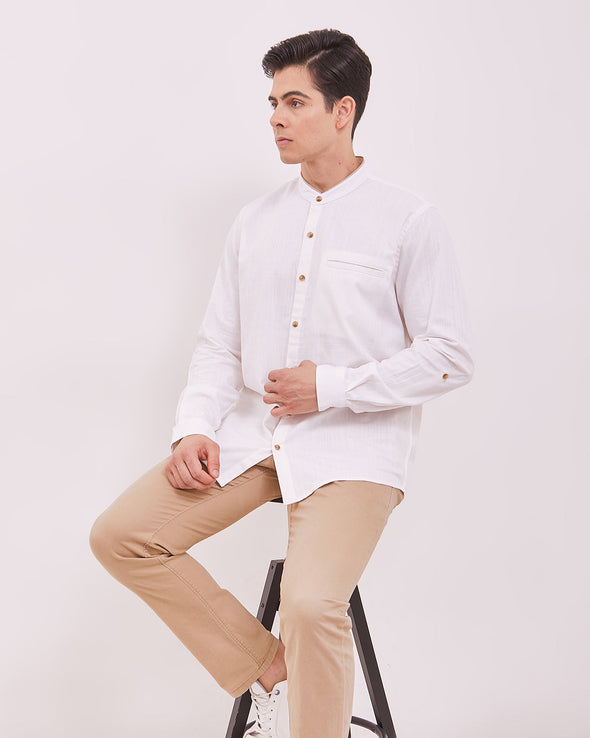 Men's Plain White Long Sleeved Shirt