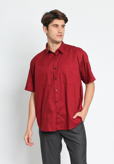 Casual Maroon Men's Short Sleeve Cotton Print Shirt