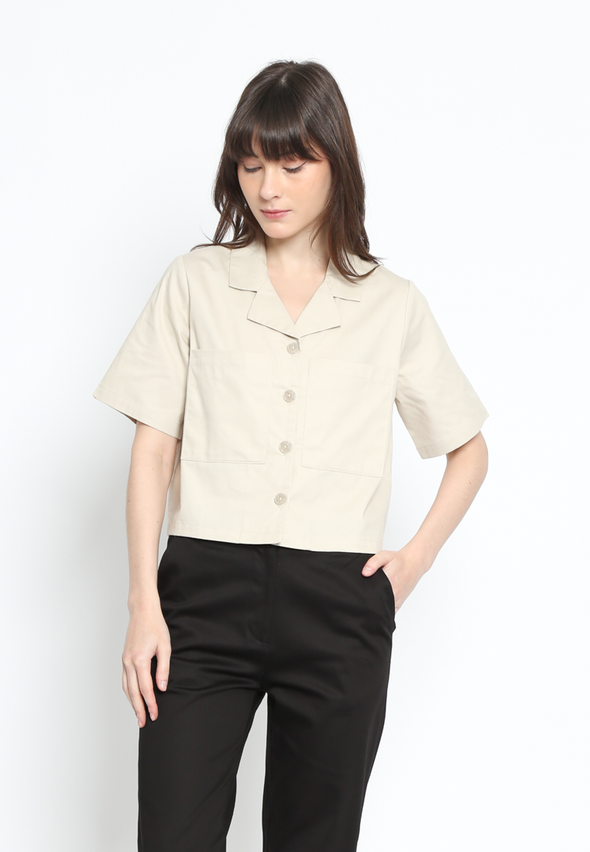 Cream Twill Cotton Women's Outer Shirt