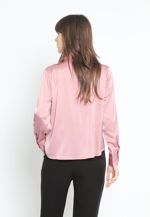 Pink Satin Oversize Fit Women's Long Sleeve Shirt