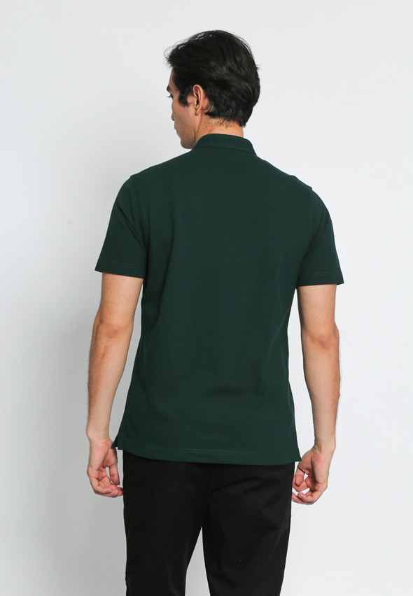 Modern Fit Emerald Green Polo Shirt with Shanghai Collar