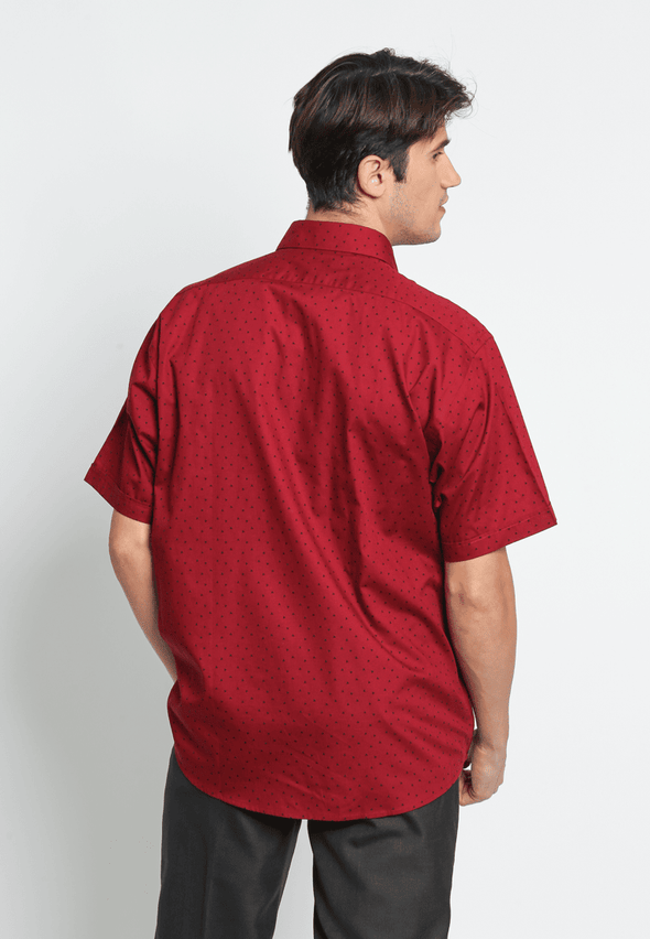 Casual Maroon Men's Short Sleeve Cotton Print Shirt