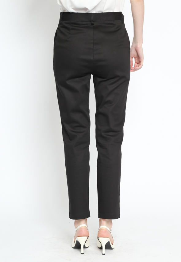 Black Twill Women's Pants with Front Zipper