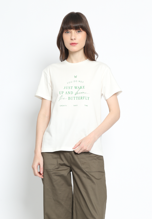 Women's White T-Shirt with Chest Graphic