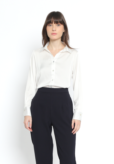 White Satin Oversize Fit Women's Long Sleeve Shirt