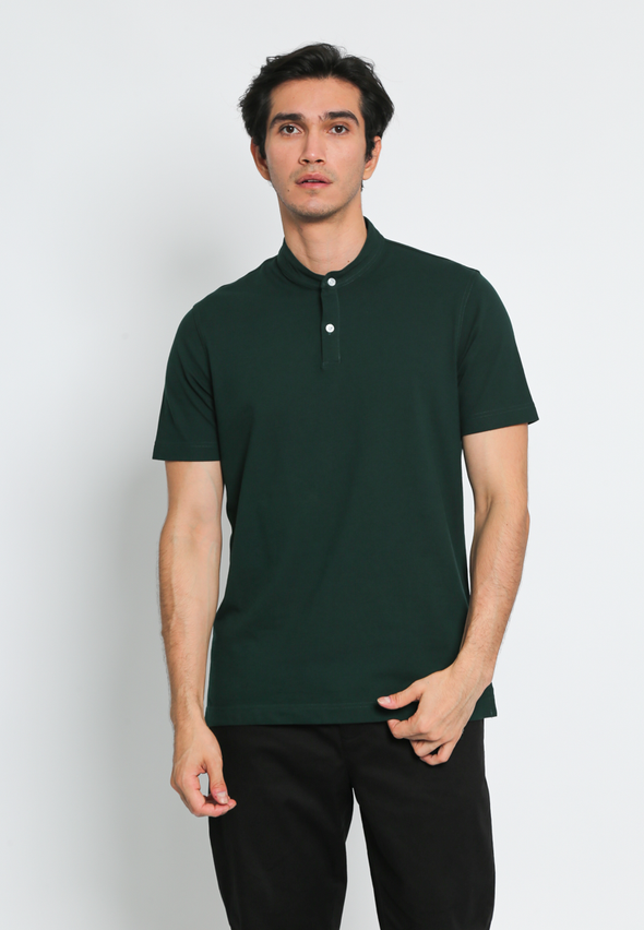 Modern Fit Emerald Green Polo Shirt with Shanghai Collar