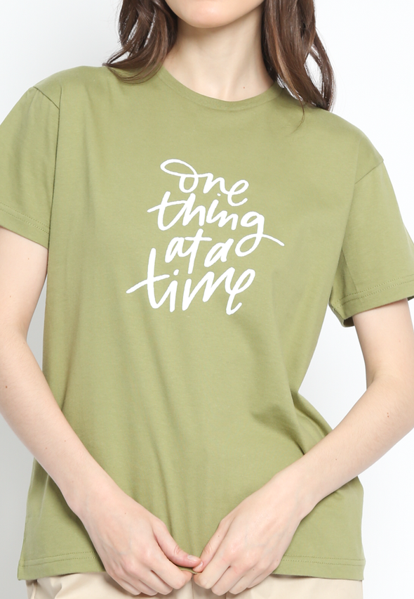 Women's Sage Green T-Shirt with Chest Graphic