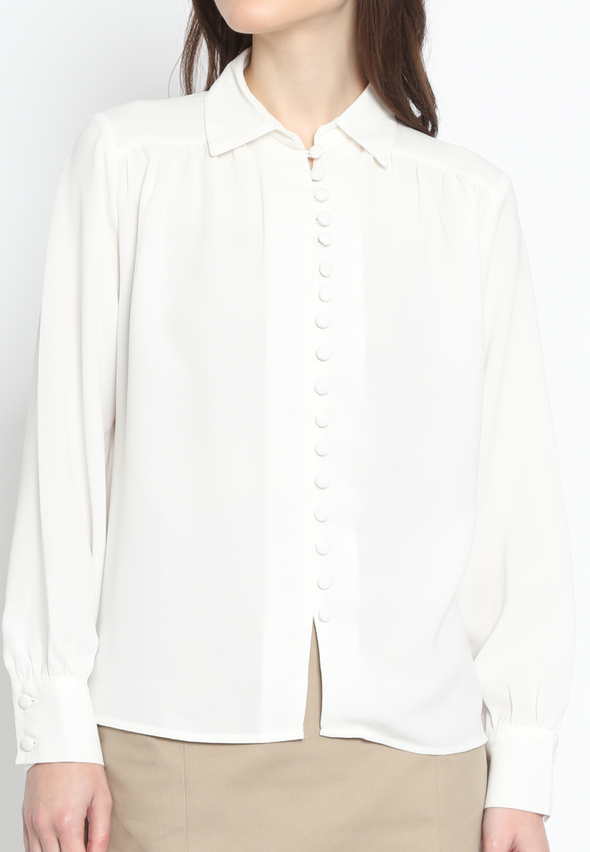 Loose Fit Off-White Polyester Shirt for Women